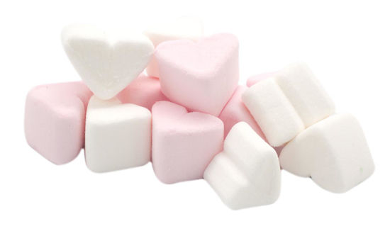 Marshmallows hartjes wit en roze