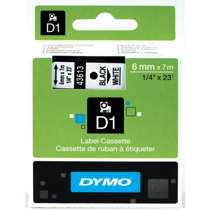 Dymo tape D1, 6mm x 7m, zwart/wit