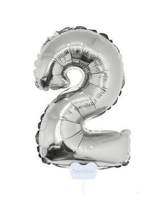 Folieballon cijfer 2 zilver 41 cm