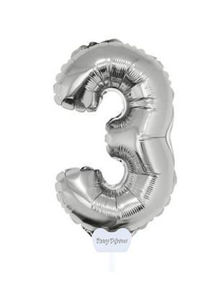 Folieballon cijfer 3 zilver 41 cm