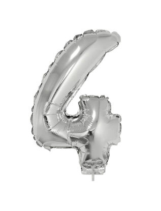 Folieballon cijfer 4 zilver 41 cm