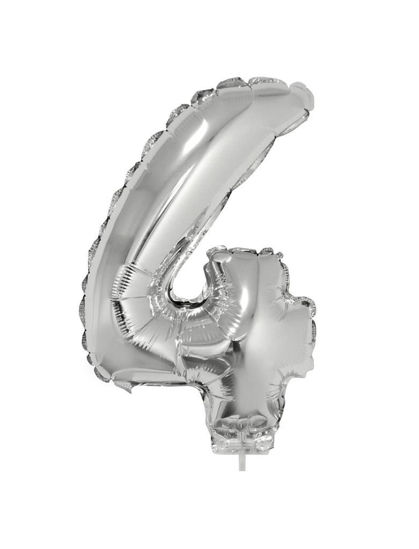 Folieballon cijfer 4 zilver 41 cm