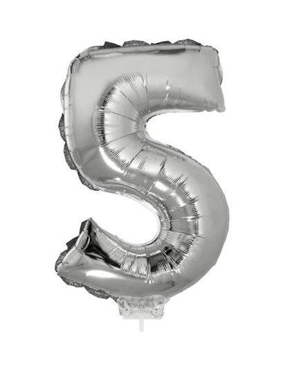 Folieballon cijfer 5 zilver 41 cm
