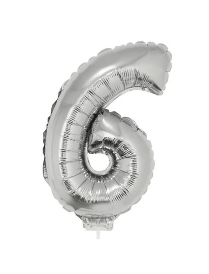 Folieballon cijfer 6 zilver 41 cm