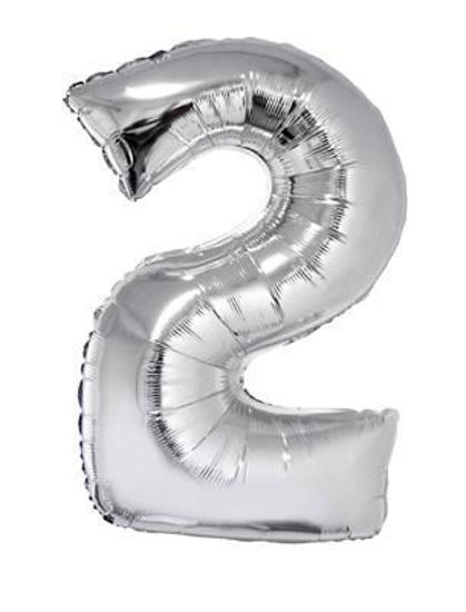 Folieballon cijfer 2 zilver 81 cm