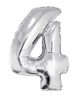 Folieballon cijfer 4 zilver 81 cm