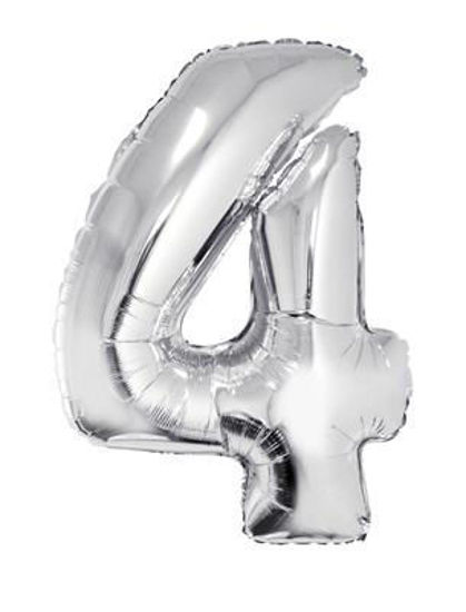 Folieballon cijfer 4 zilver 81 cm