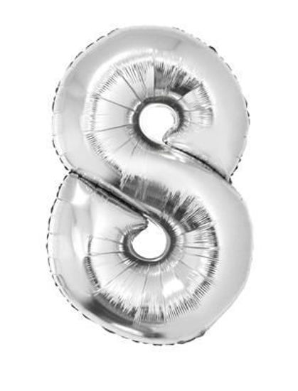 Folieballon cijfer 8 zilver 81 cm