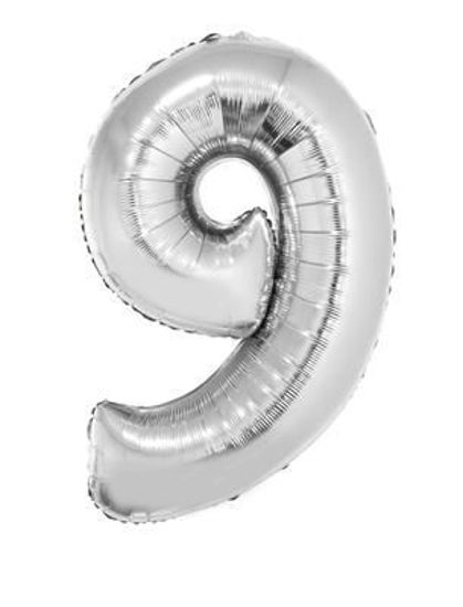 Folieballon cijfer 9 zilver 81 cm